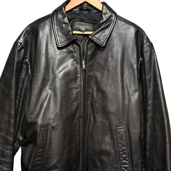 VTG 90s Banana Republic Black Leather Mens Bomber Aviator Jacket Size Large - Picture 3 of 13